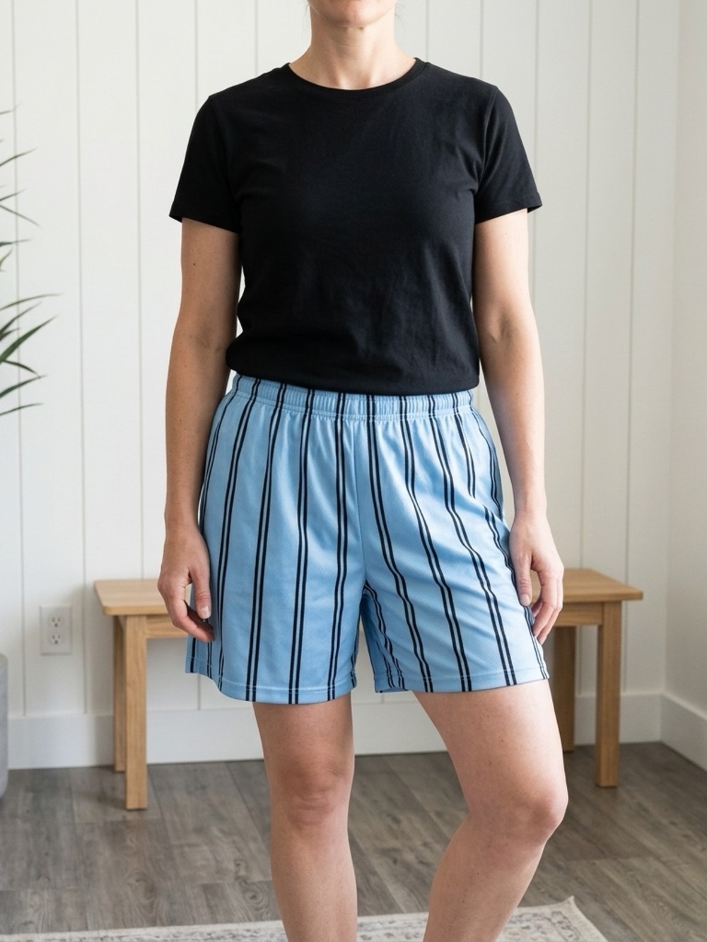 Light Blue Striped Women’s Casual Shorts